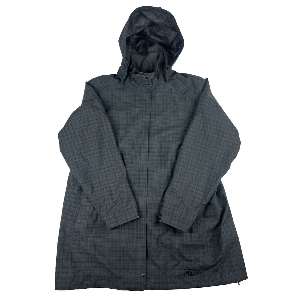 REI Ski Jacket Women Size 1XL Black Rain Coat Cinch Zip Snap Lined Pocket